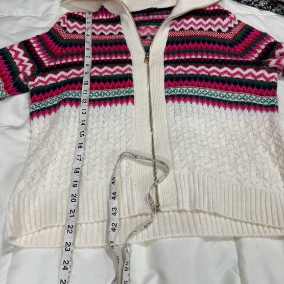 TALBOTS Joyful Fair Isle Cable Knit Soft Zip Up Sweater Jacket Top Size Medium - Picture 6 of 12